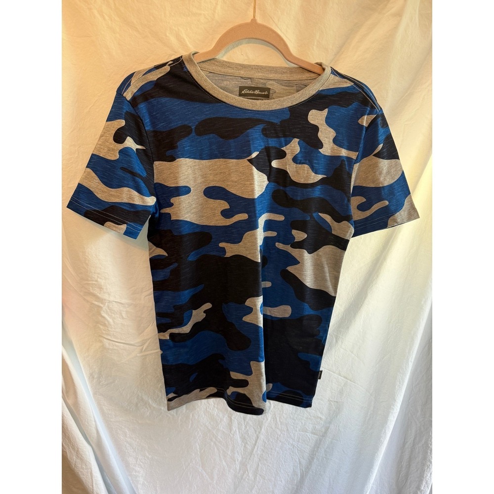 Eddie Bauer Kids Blue Camo Short Sleeve T-Shirt Size L 14/16 Slub Knit Tee